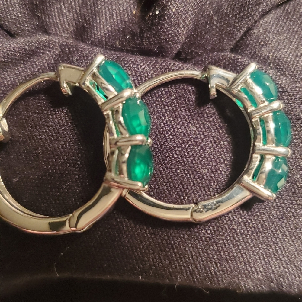 Green Agate 3 stone hoops